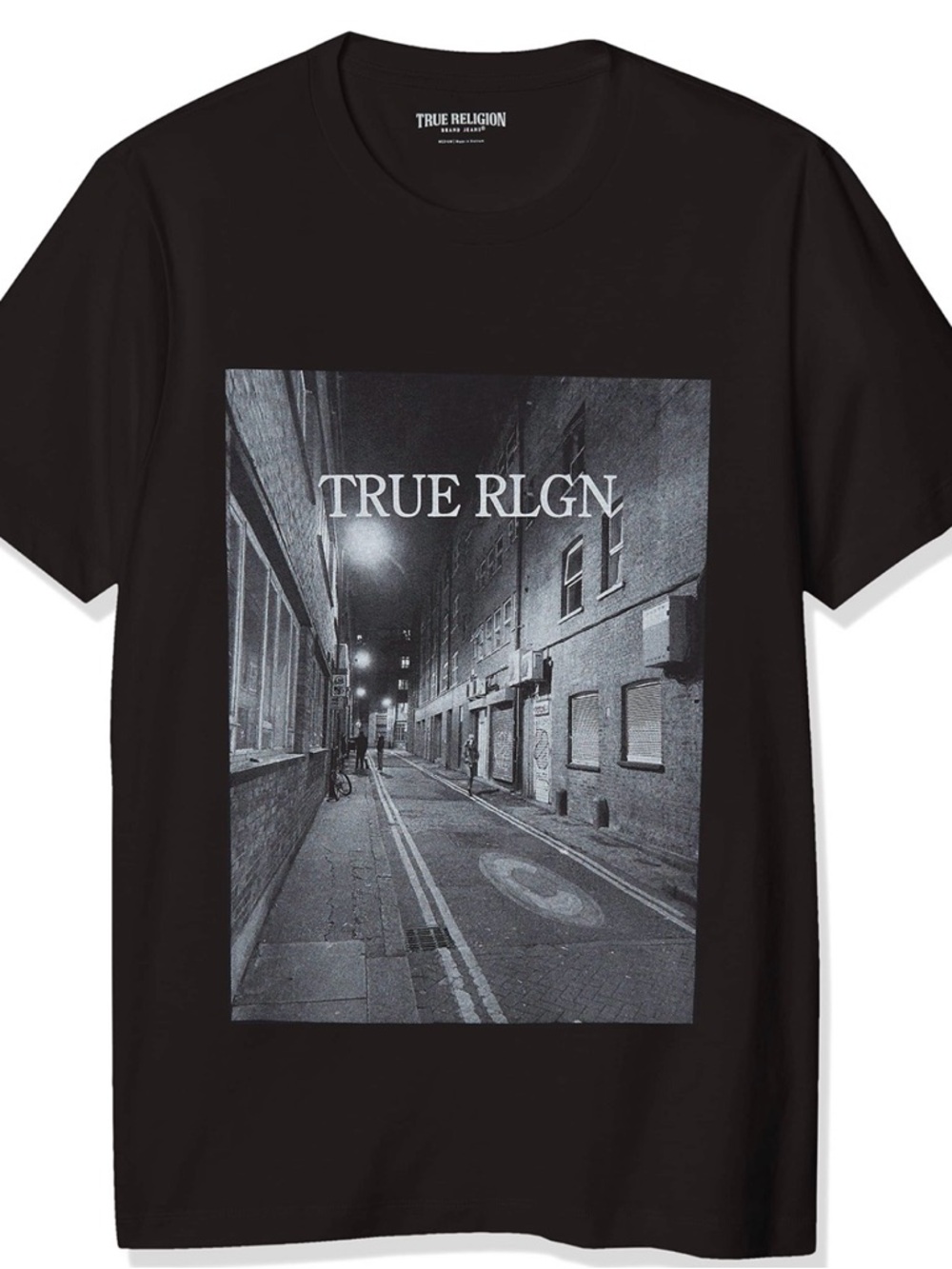 True Religion Black Tee with Monochrome Street Photo Graphic